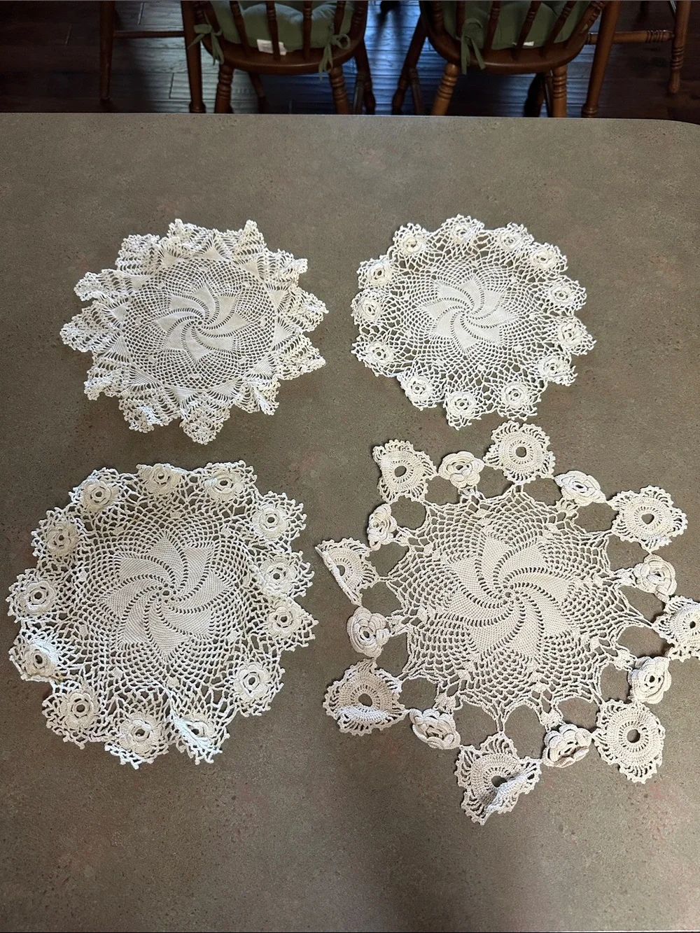 Vintage Handmade Crochet Lace Doilies White Set of 4 Pinwheel Rose